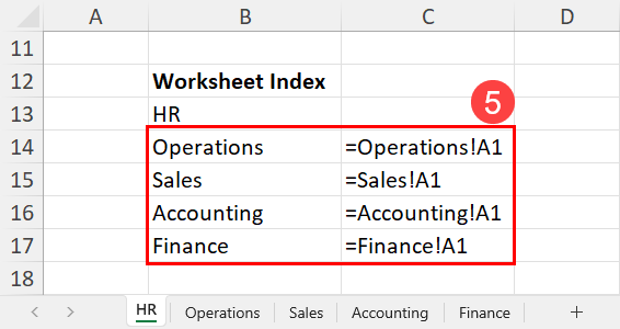 A worksheet index using sheet name codes