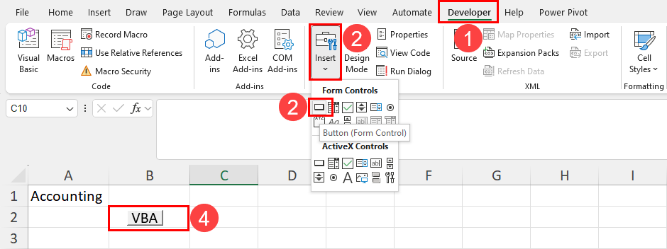 Creating a button on excel