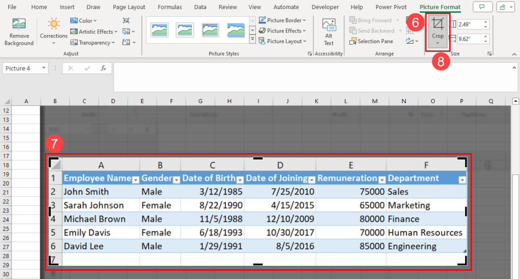 点击 Excel 上的截图工具