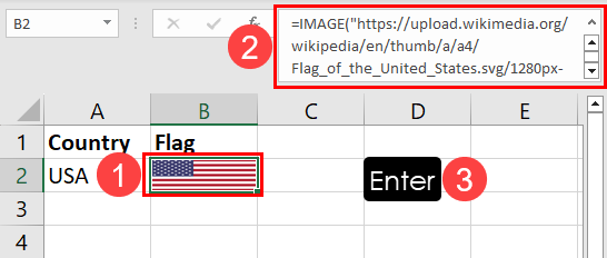使用 IMAGE 函数插入国旗