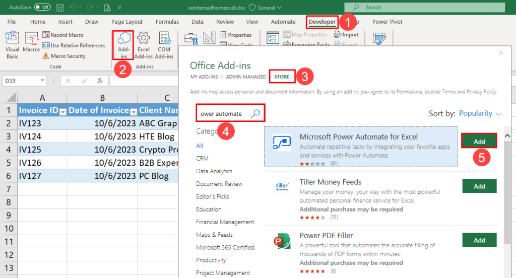 安装 Power Automate 加载项