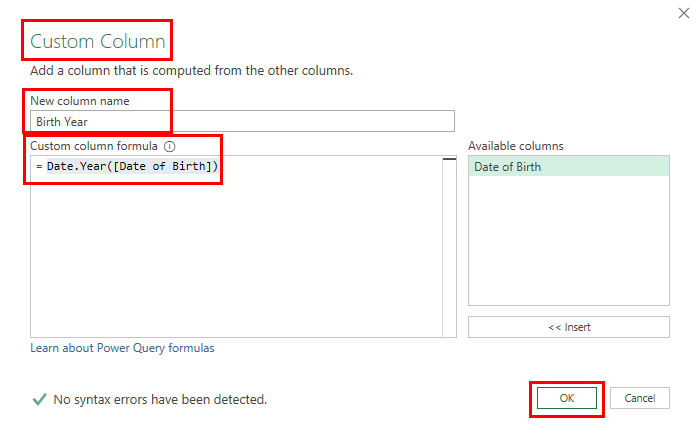 自定义列 Power Query