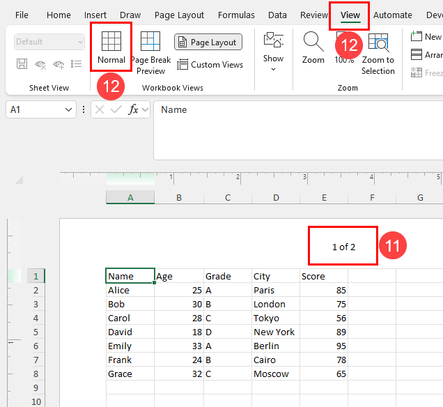 切换到普通视图 Excel