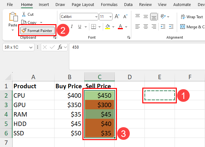 在 Excel 中使用格式刷