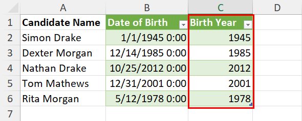 从 Power Query 中的日期中提取的年份