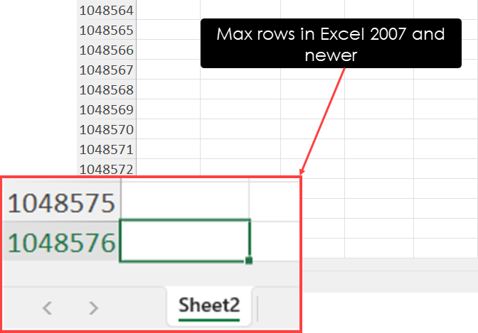 最大行数 Excel 2007 及更新版本