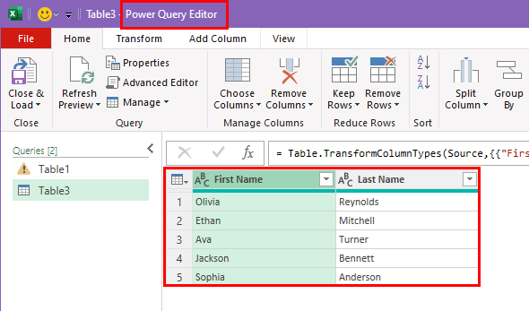 Power Query 中的两列