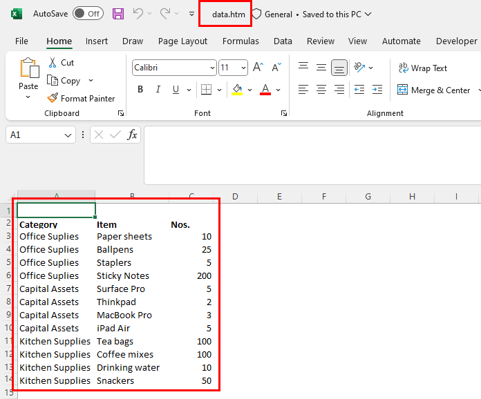 Convert PDF to Excel using Word