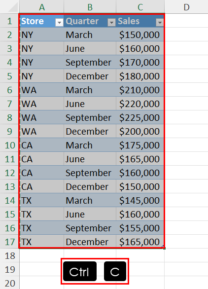 Copy Excel dataset