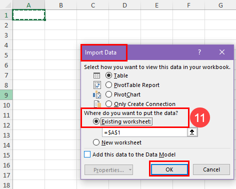 Existing worksheet