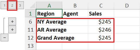 Filter subtotals