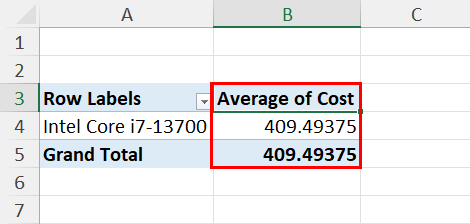 Mean with Excel by PivotTable