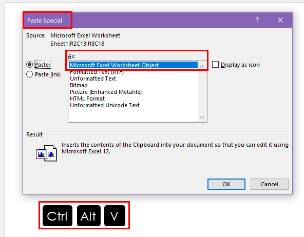 Paste option in Paste Special