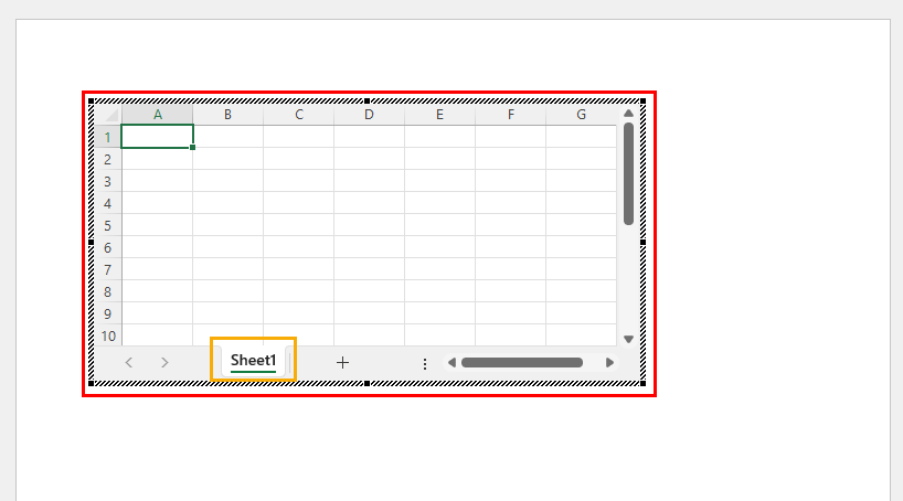 The Excel worksheet interface on Word