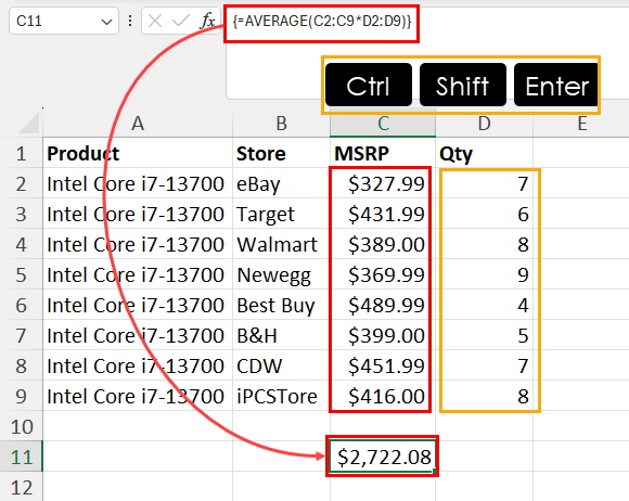 Using an array formula