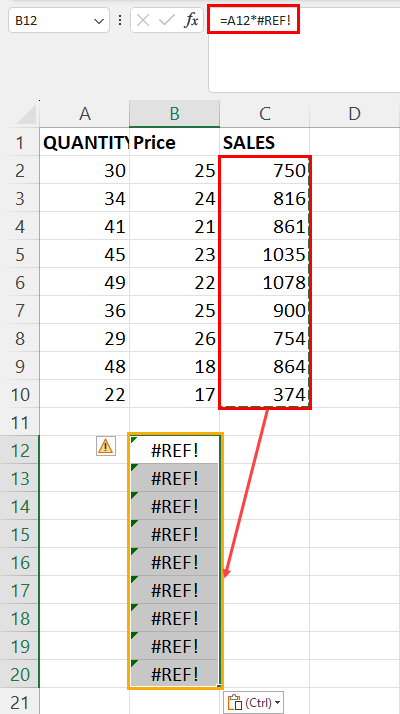 复制粘贴会产生 #REF! 错误