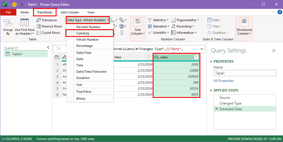 Power Query 中的货币格式