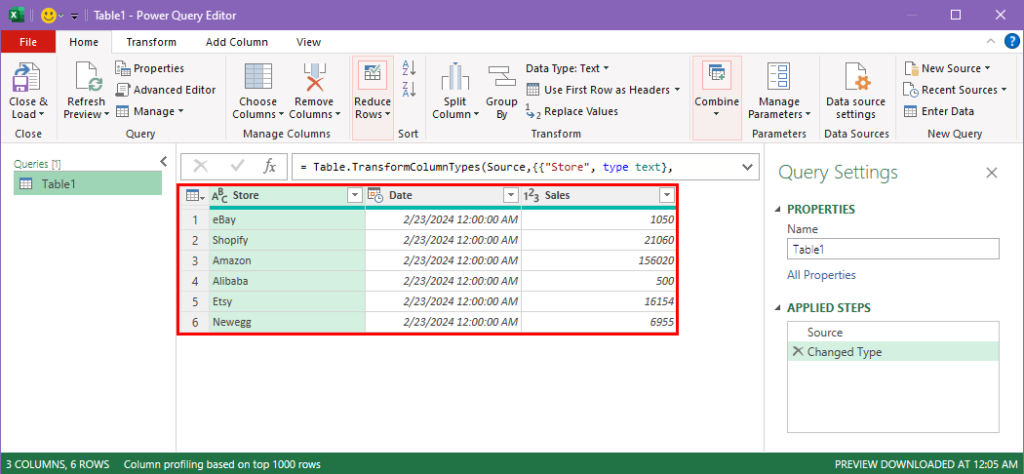 在 Power Query 中输入数据集