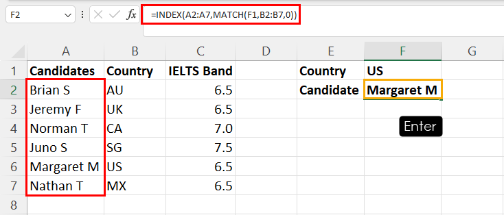 使用 INDEX MATCH 定位查询值