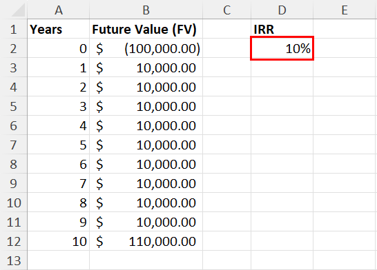 使用 VBA 计算 IRR