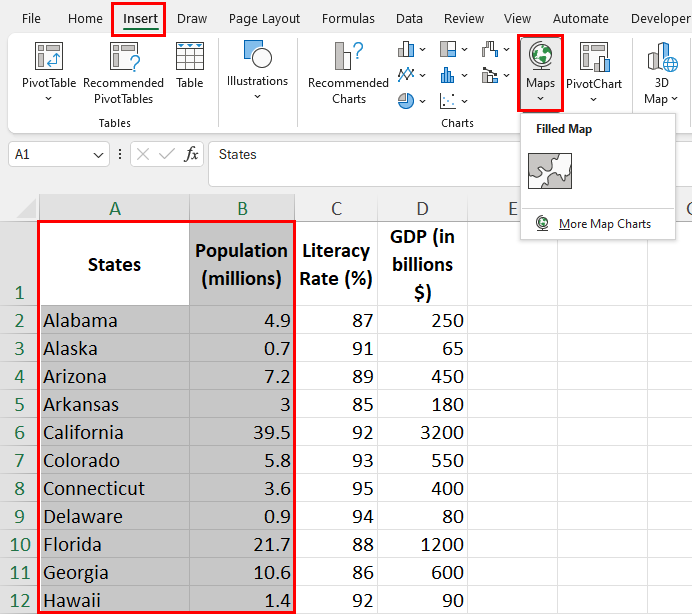 Excel 地图图表