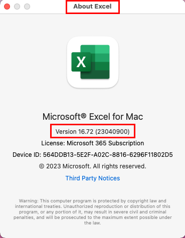 Excel macOS 版本