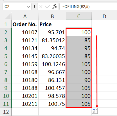 Excel 使用 CEILING 进行舍入