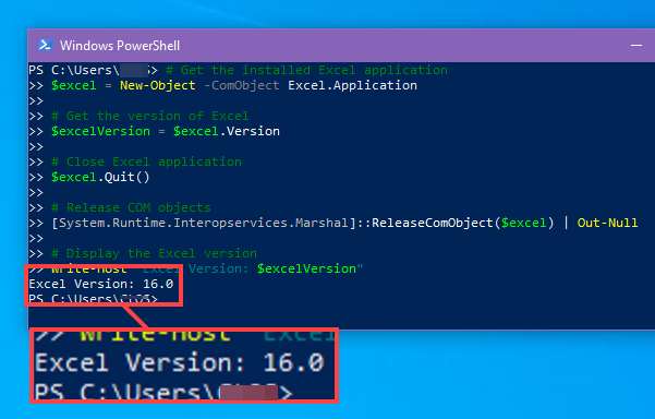 PowerShell 上的 Excel 版本信息
