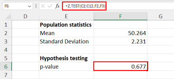 Find p-value using Z.TEST