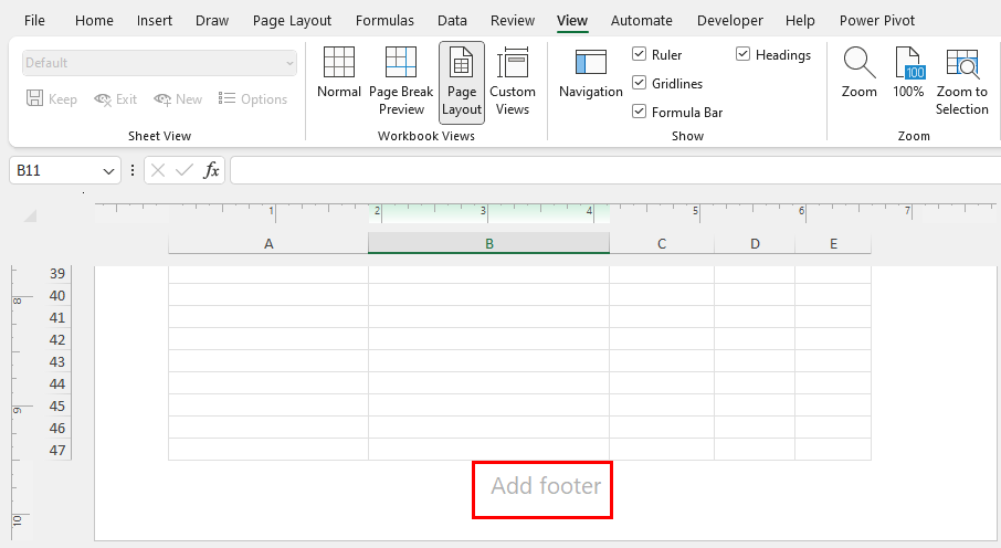 Footer in Excel