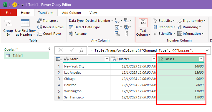 使用 Power Query Transform 将负数变为正数