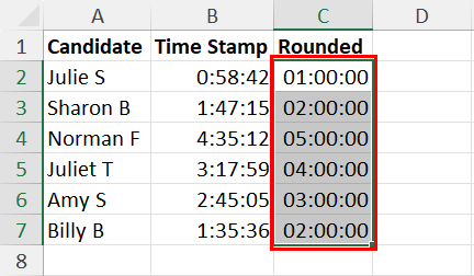 在 Excel 中将时间分数四舍五入为小时