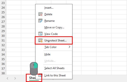 Unprotect sheet on context menu