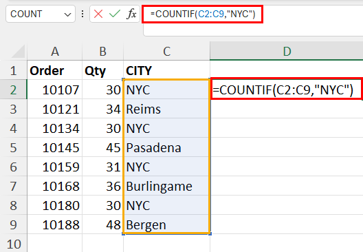 使用 COUNTIF