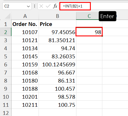 在 Excel 中使用 INT 进行四舍五入