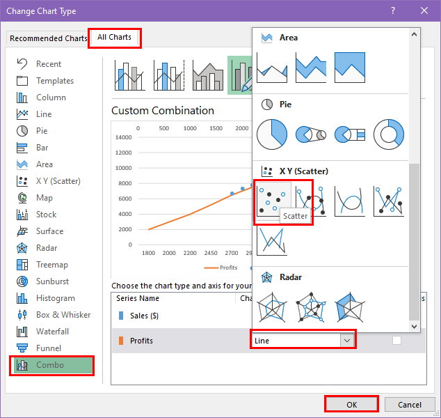 Choose Scatter for all data series