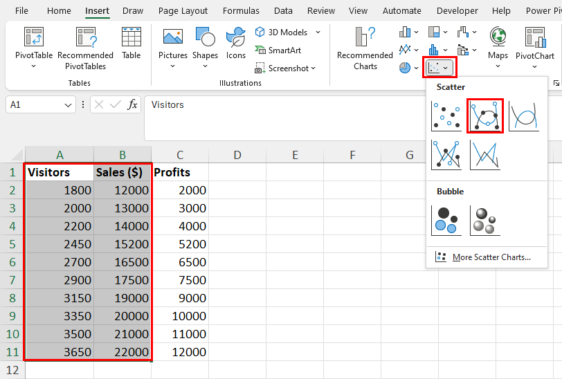 Creating a scatter plot from Charts block