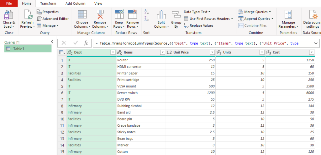 Power Query 中的数据