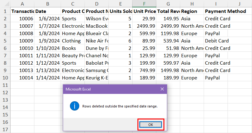 使用日期变量删除 Excel 中的多行