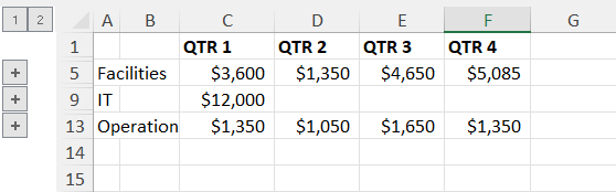 Excel 使用合并功能对行进行分组