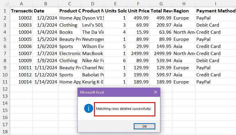 如何使用 VBA 删除 Excel 中的多行