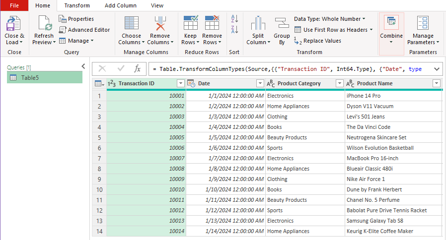 将数据集导入 Power Query