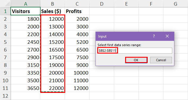 Selecting first data series