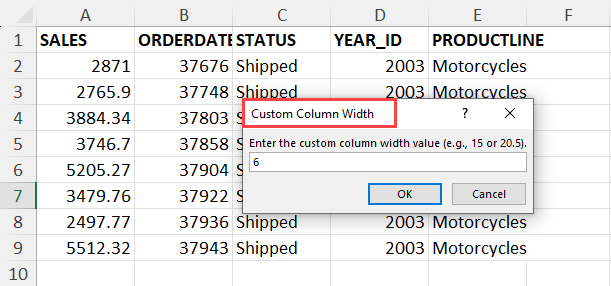Custom column width