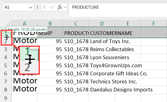 Drag and manually adjust row height