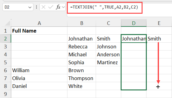 Fill handle for TEXTJOIN