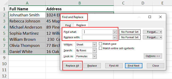 Find and Replace Replace All button