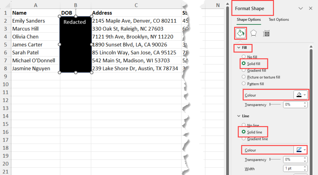 Format Shape solid fill