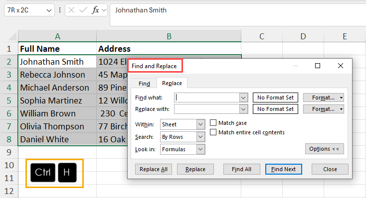 Launch Find and Replace