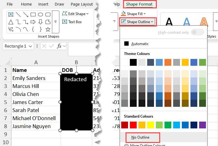 No Outline for shape